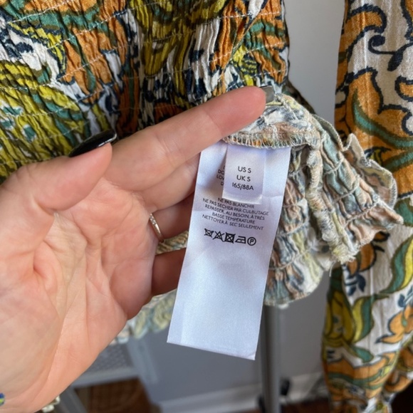 Anthropologie The Rayna Relaxed Smocked Yellow Floral Long Sleeve Mesh Blouse - Picture 5 of 10